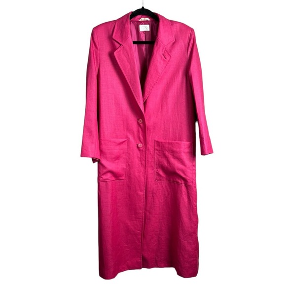 Sanyo Fashion House Pink 100% Linen Trench Blazer Jacket Barbiecore Coat Size 6 - Picture 6 of 11